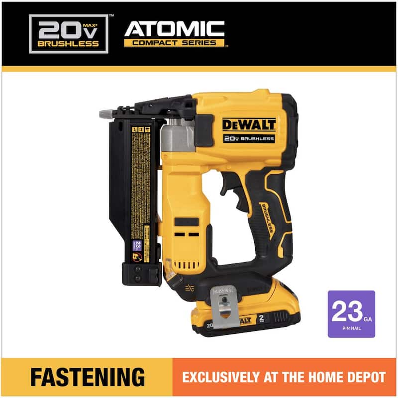 DEWALT ATOMIC 20V MAX Clavadora de chapa de 23 calibres inalámbrica de iones de litio con batería de 2.0Ah y cargador - DCN623D1