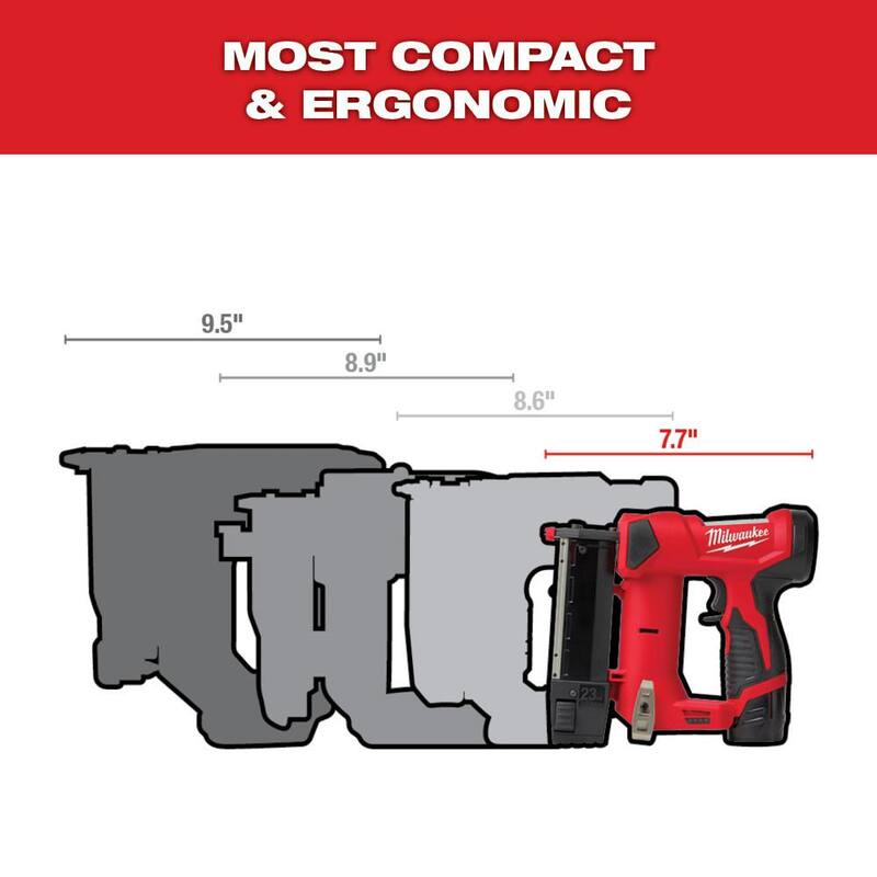 Milwaukee M12 Clavadora inalámbrica de clavos de calibre 23 de 12 voltios con batería M12 2.0 Ah - 2540-20-48-11-2420