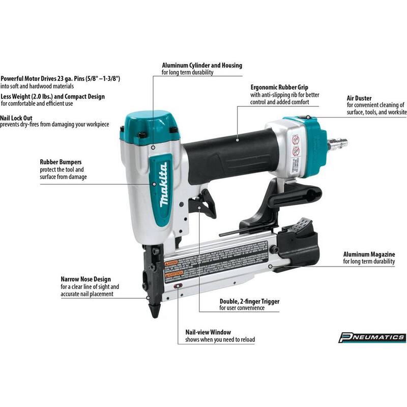 Makita Pneumático de calibre 23, 1-3/8 pulg. Pin Nailer - AF353
