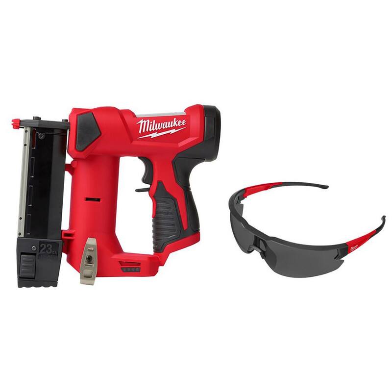 Milwaukee M12 12-Volt 23-Gauge Lithium-Ion Clavadora Inalámbrica - Solo la Herramienta con Lentes de Seguridad Ahumados Anti-Rayones