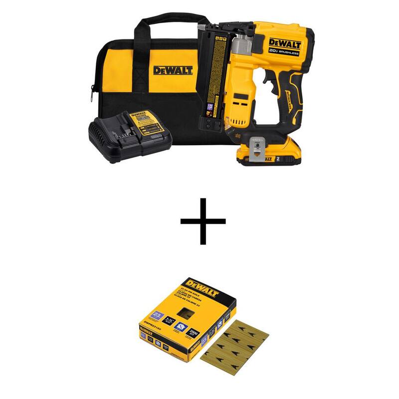 Kit de clavadora inalámbrica DEWALT ATOMIC 20V MAX de iones de litio de calibre 23 y clavos de 1 1/2 pulgadas de calibre 23, 2000 piezas - DCN623D1W23150