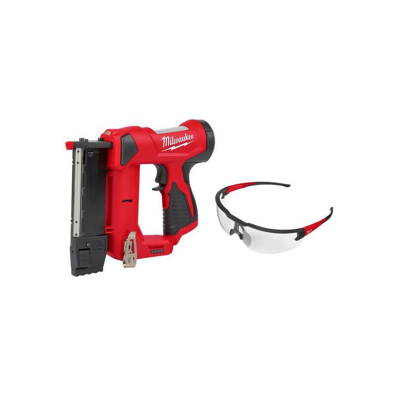 Milwaukee M12 Clavadora de pasador inalámbrica de 12 voltios de 23 calibres de iones de litio (sólo la herramienta) con anteojos de seguridad antirrayones transparentes - 2540-20-48-73-2010