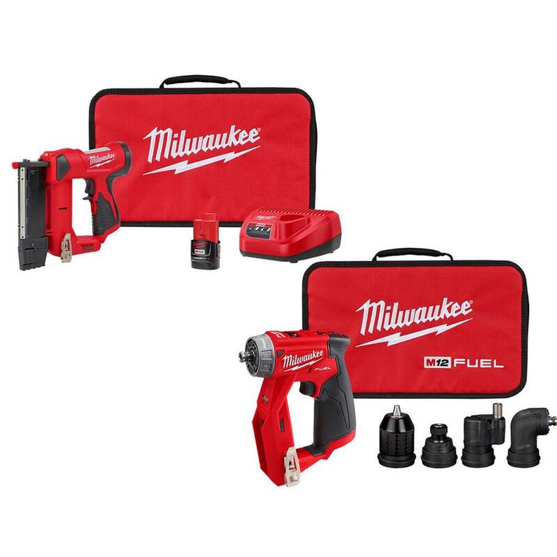 Milwaukee M12 12-Volt 23-Gauge Lithium-Ion Cordless Pin Nailer Kit con M12 FUEL Cordless 4-en-1 Instalación 3/8 in. Taladro Destornillador - 2540-21-2505-20