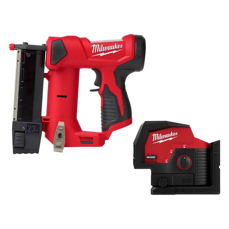Clavadora de clavos de 23 GA Milwaukee M12 con nivel láser verde de líneas cruzadas de 125 pies y puntos de plomada con batería de iones de litio de 12 voltios M12 inalámbrico - 2540-20-3622-20