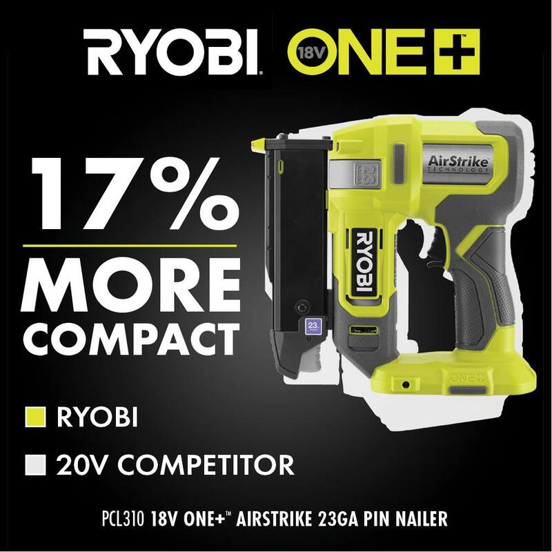 RYOBI ONE+ 18V Clavadora de clavillo calibre 23 inalámbrica Airstrike con batería de iones de litio de 2.0 Ah - PCL310B-PBP006