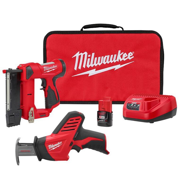 Milwaukee M12 12-Volt 23-Gauge Lithium-Ion Cordless Pin Nailer Kit con M12 Lithium-Ion HACKZALL Cordless Reciprocating Saw - 2540-21-2420-20