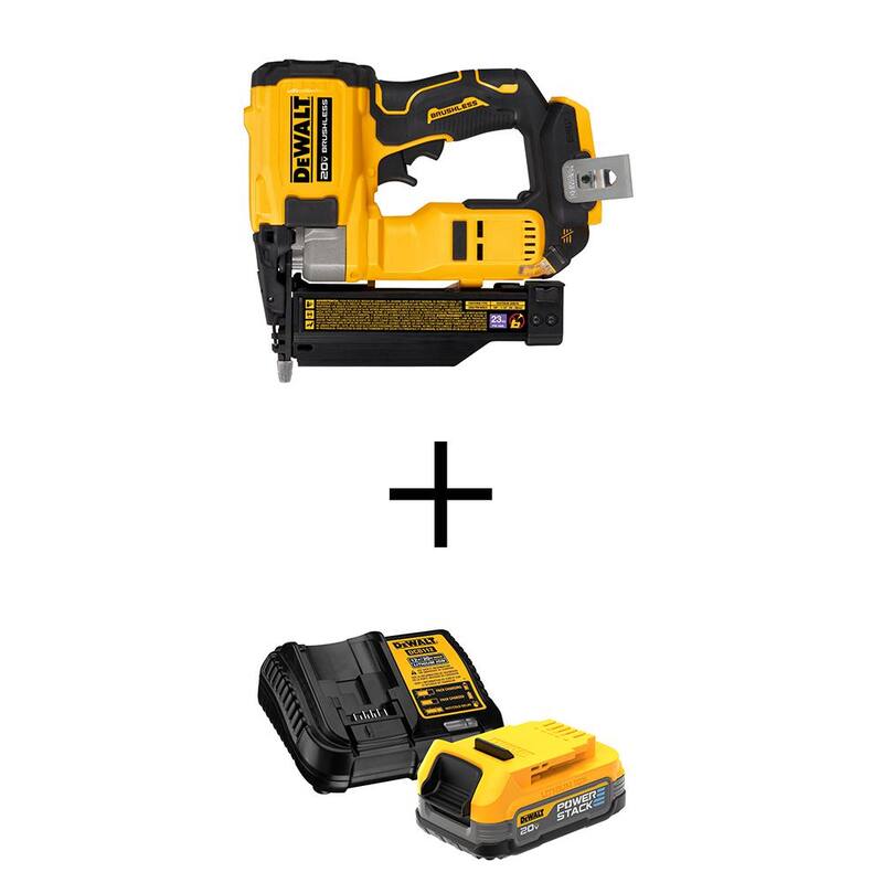 DEWALT ATOMIC 20V MAX Clavadora de clavijas de calibre 23 inalámbrica de iones de litio con batería POWERSTACK de 1.7 Ah y cargador - DCN623BW034C
