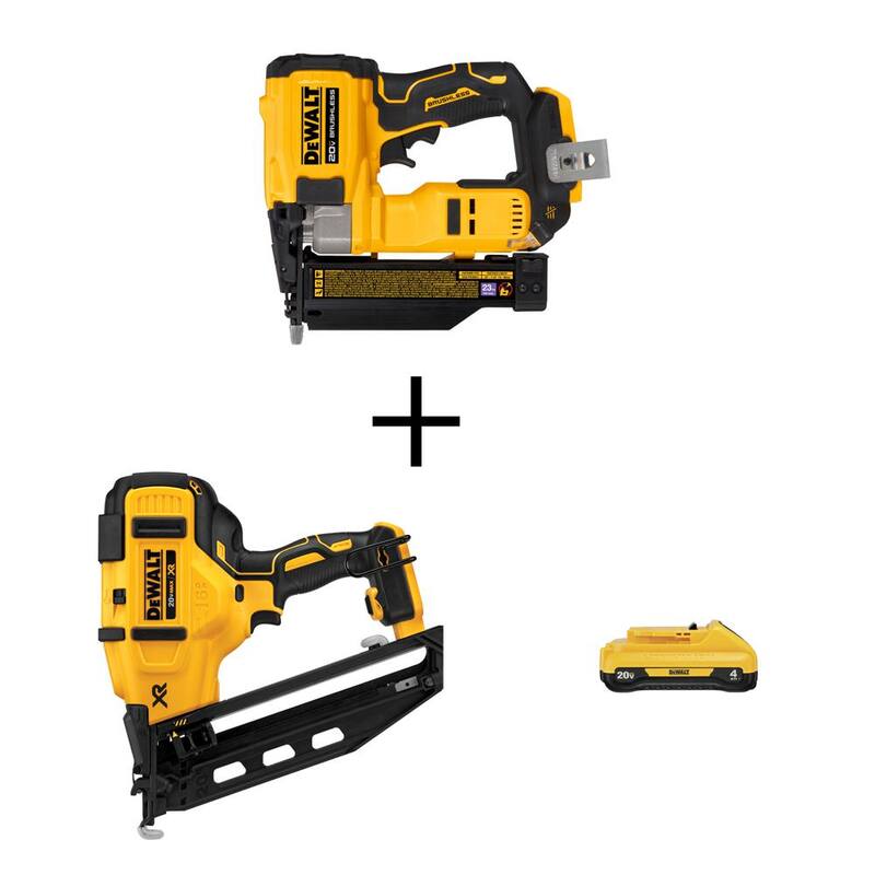 Clavadora de clavos de calibre 23 inalámbrica de iones de litio DEWALT 20V MAX y clavadora de acabado de calibre 16 con batería compacta de 4.0Ah - DCN623B660B240