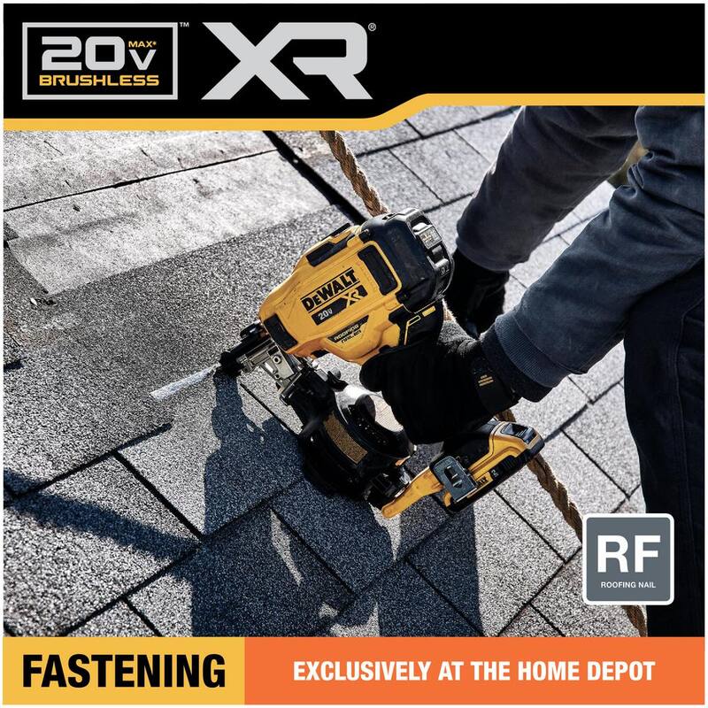 DEWALT 20V MAX Lithium-Ion 15-Degree Electric Cordless Roofing Nailer Kit with 2.0Ah Battery Charger and Bag - DCN45RND1