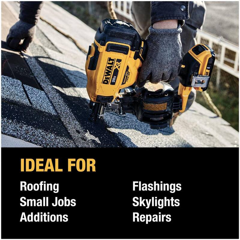 DEWALT 20V MAX Lithium-Ion 15-Degree Electric Cordless Roofing Nailer Kit with 2.0Ah Battery Charger and Bag - DCN45RND1