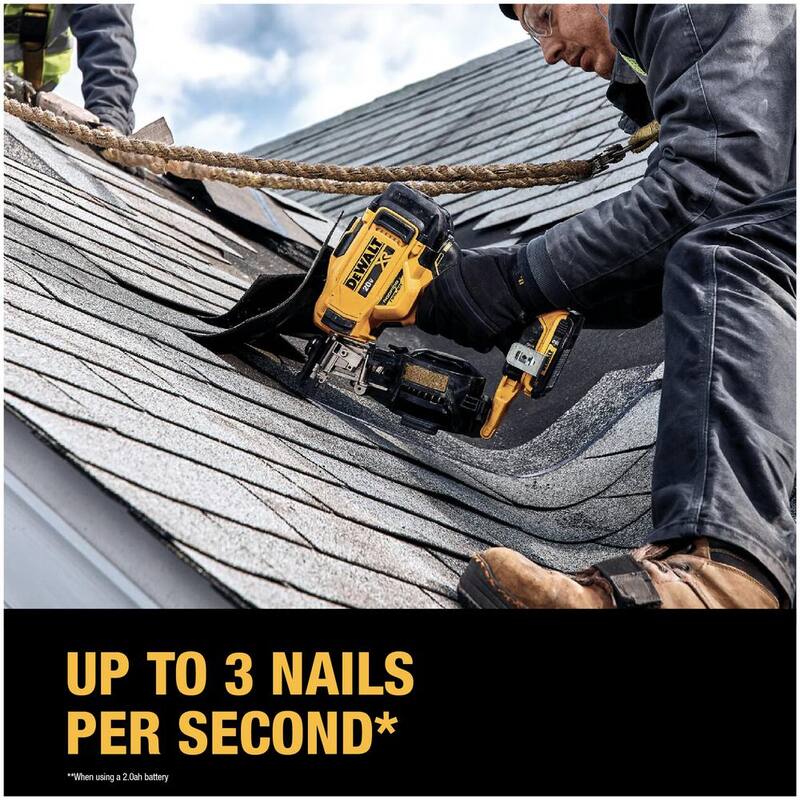 DEWALT 20V MAX Lithium-Ion 15-Degree Electric Cordless Roofing Nailer Kit with 2.0Ah Battery Charger and Bag - DCN45RND1