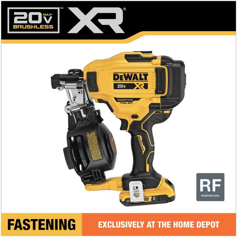DEWALT 20V MAX Lithium-Ion 15-Degree Electric Cordless Roofing Nailer Kit with 2.0Ah Battery Charger and Bag - DCN45RND1