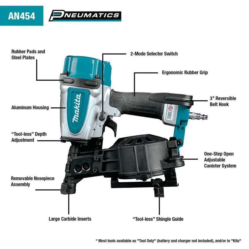 Clavadora de techos con bobina de 15 grados con cable de aire Makita - AN454