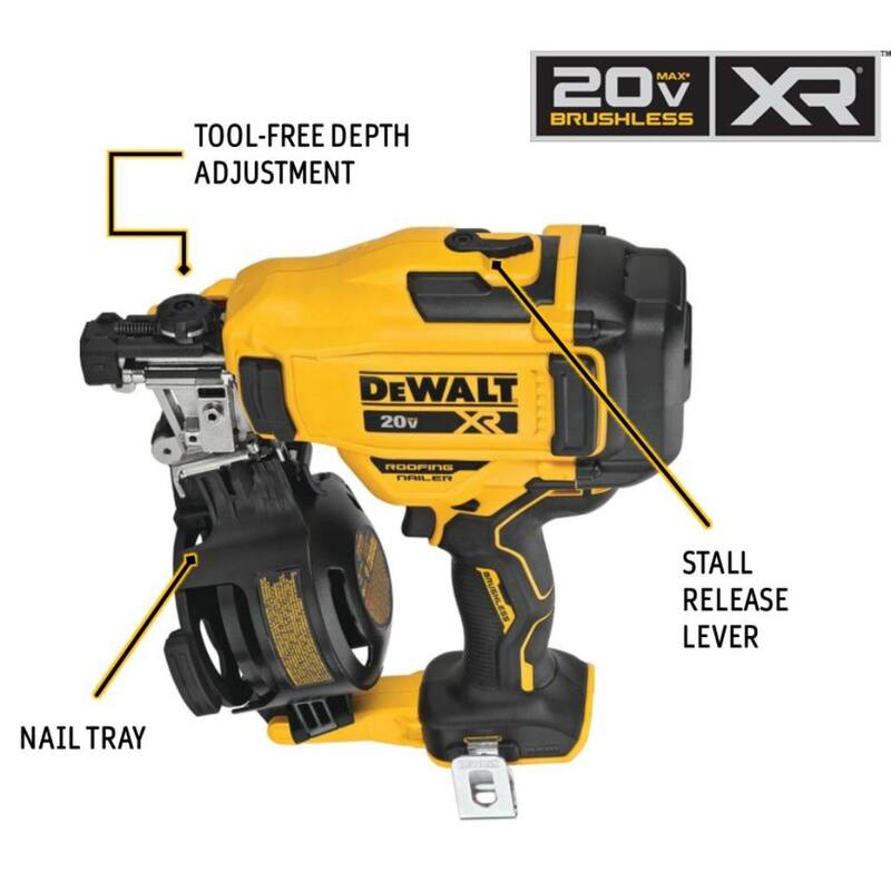 Equipo de Clavadora de Techo Inalámbrica DEWALT 20V MAX Ion de Litio de 15 Grados con Clavos de Techo en Bobina de 1-1/4 pulg. x 0.120 calibre (paquete de 7,200) - DCN45RND1WCR3D