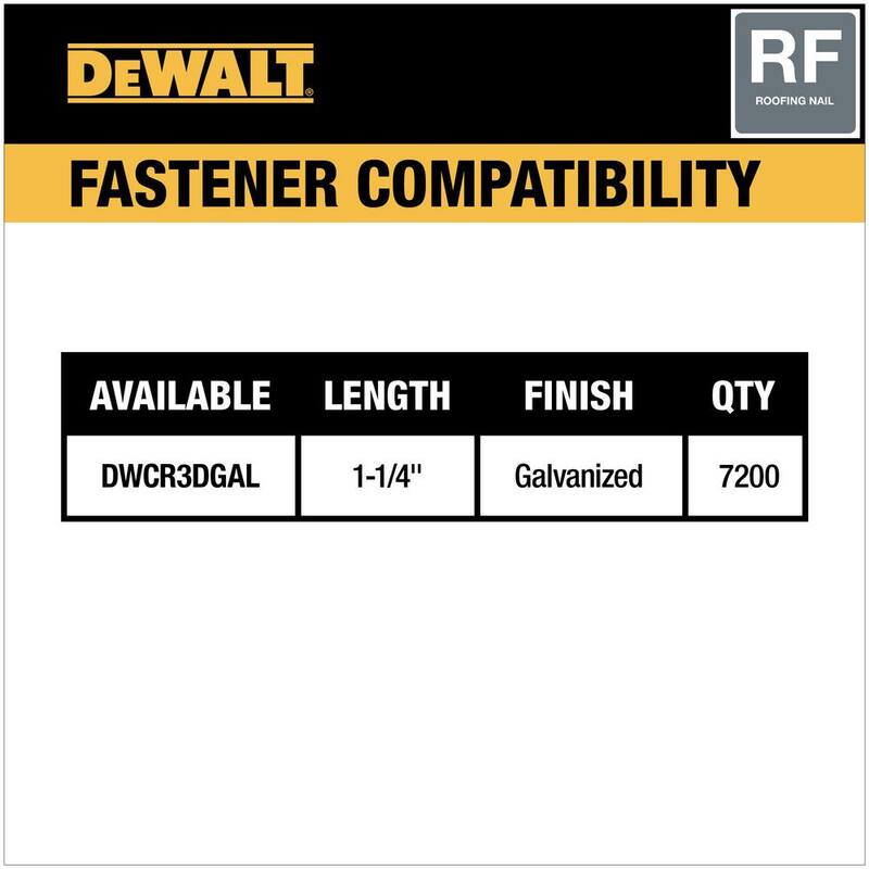 DEWALT Clavadora de techos inalámbrica de ángulo de 15 grados de 20V MAX (Herramienta solamente) con clavos de techo de bobina galvanizada de 1-1/4 pulg. x 0.120-GA (paquete de 7,200) - DCN45RNBWR3DGAL.