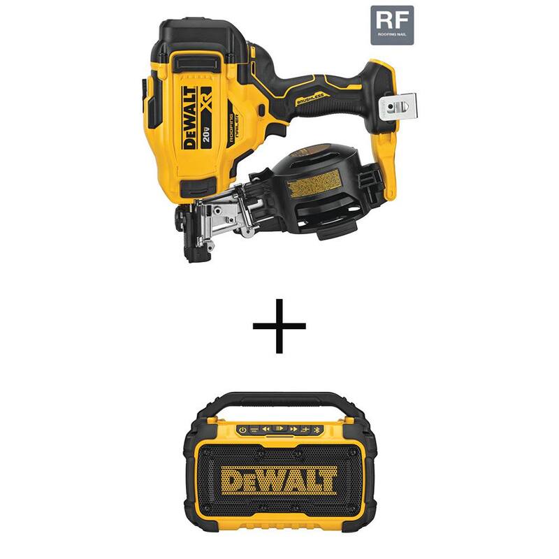 DEWALT 20V MAX Clavadora para techos eléctrica inalámbrica de 15 grados con bocina Bluetooth inalámbrica de 20V MAX - DCN45RNBWR010