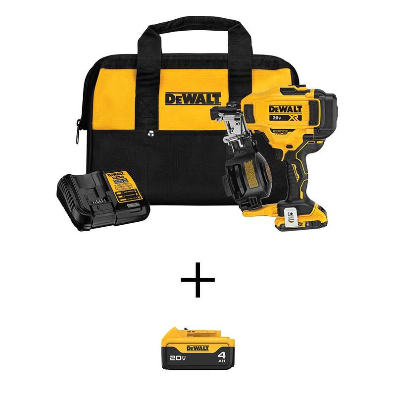 DEWALT 20V MAX Kit de Clavadora de Techo Inalámbrica de 15 grados con Batería de Ion de Litio de 4.0Ah, Batería de 2.0Ah, Cargador y Bolsa - DCN45RND1W204