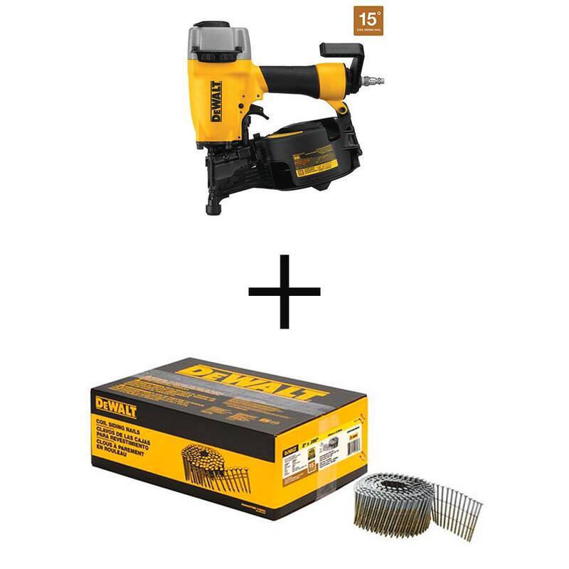Clavadora neumática para revestimiento en rollo de 15 grados DEWALT con clavos de anillo metálico calibre 0.090 de 2 pulgadas (3600 por caja) - DW66C-1W90BDG