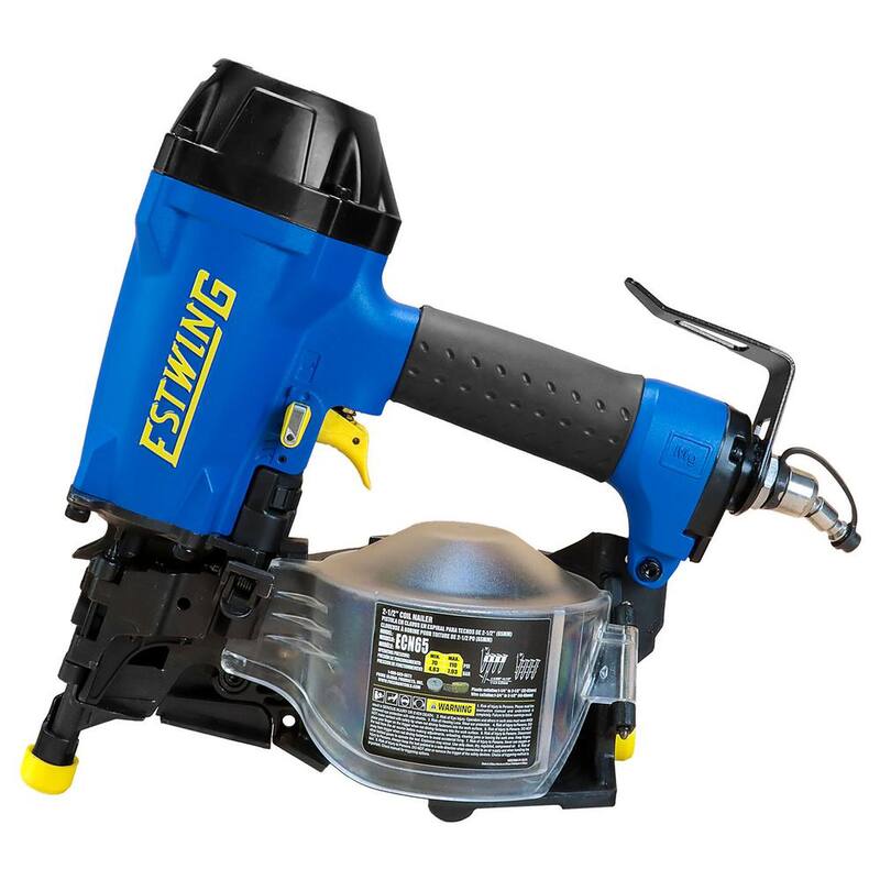 Estwing Pneumatic 15-Degree 2-1/2 in. Coil Siding Nailer con Gancho de Cinturón Metálico Ajustable, Conexión Giratoria de 1/4 de pulgada NPT y Bolsa - ECN65
