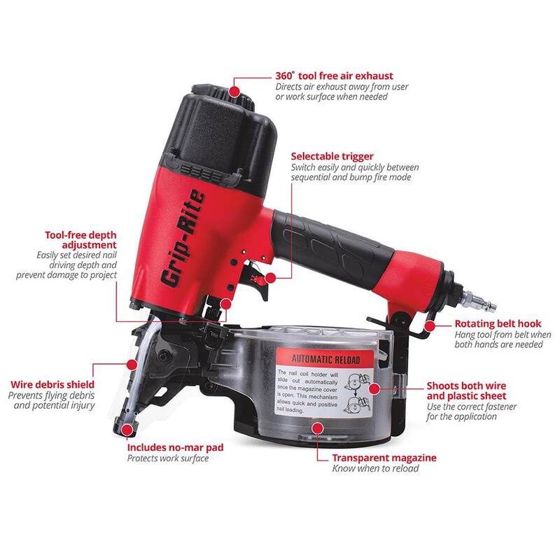 Clavadora de bobina de armadura y plástico de 15 grados de 2-1/2 pulgadas de Grip-Rite - GRTCS250