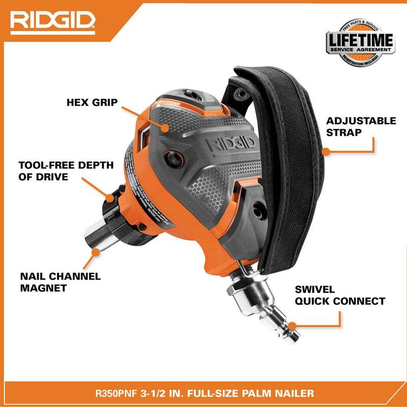 Clavadora de palma de tamaño completo neumática RIDGID de 3-1/2 pulgadas - R350PNF