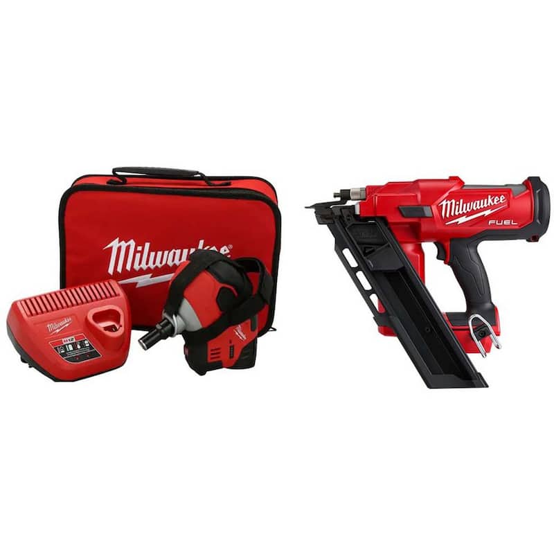 Milwaukee M12 Kit de Clavadora de Palma Inalámbrica con una batería de 1.5Ah, cargador y Clavadora de Marco de 30 grados de 18V 3-1/2 pulgadas - 2458-21-2745-20
