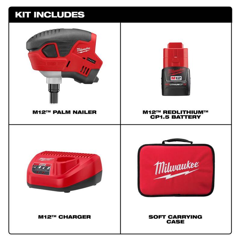 Juego de clavadora inalámbrica Milwaukee M12 con una batería de 1.5Ah, cargador y clavadora de armazón de 18 voltios a 21 grados M18 FUEL de 3-1/2 pulgadas - 2458-21-2744-20