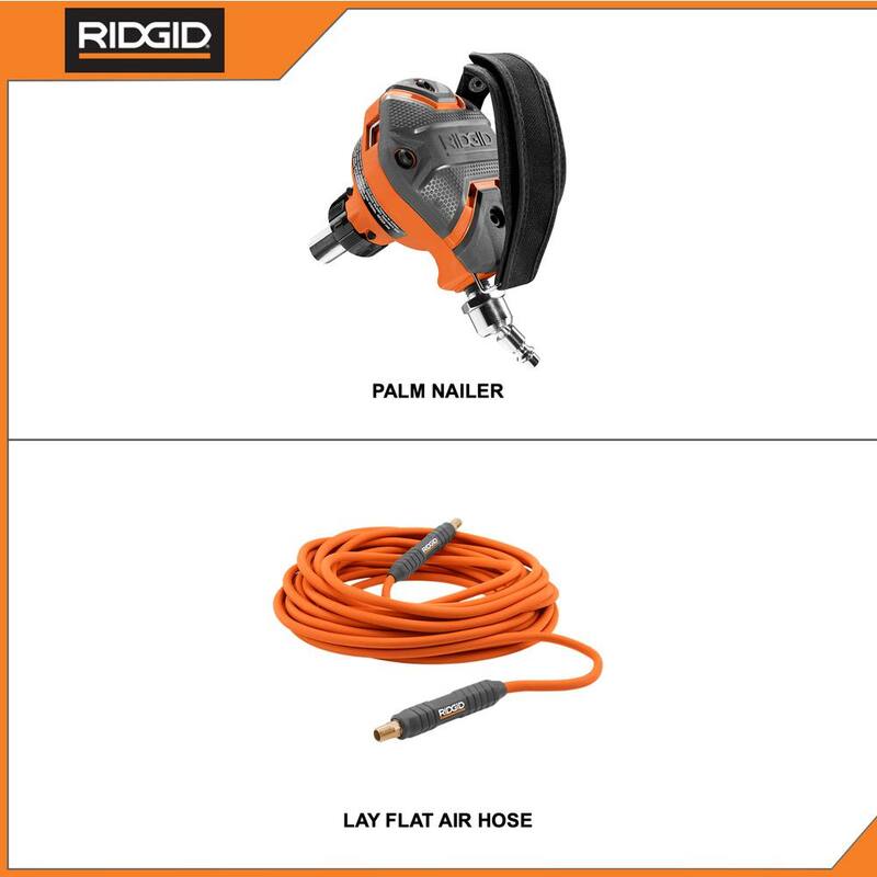 Clavadora de Palma de Tamaño Completo RIDGID neumática de 3-1/2 pulg. con manguera de aire Lay Flat de 1/4 pulg. y 50 pies - R350PNF-R5025LF