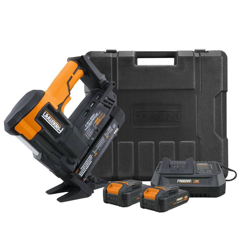 Freeman Cordless 20V 4 en 1 Clavadora y engrapadora de piso de 18 calibres y 2 pulgadas con baterías de iones de litio, estuche y sujetadores - PE4118GF