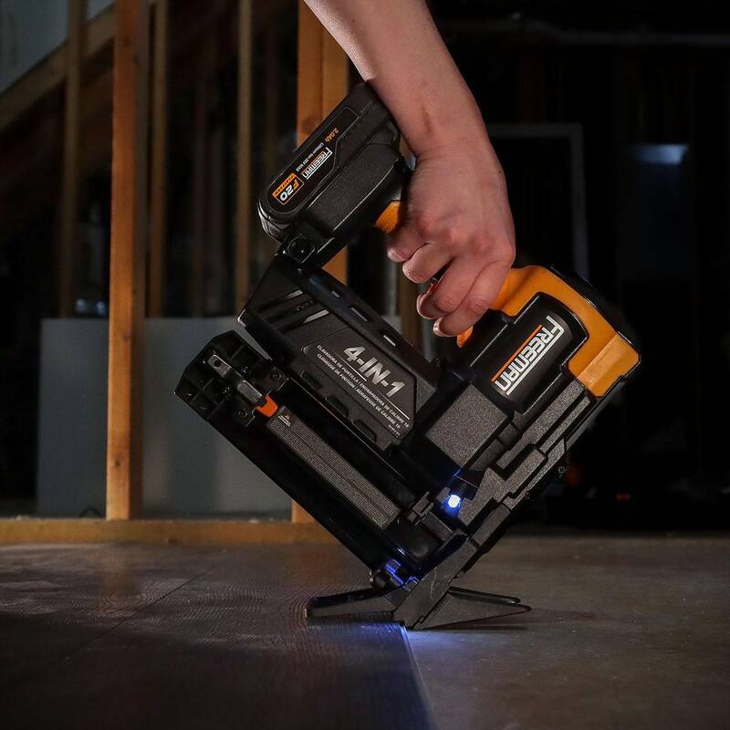Freeman Cordless 20V 4 en 1 Clavadora y engrapadora de piso de 18 calibres y 2 pulgadas con baterías de iones de litio, estuche y sujetadores - PE4118GF