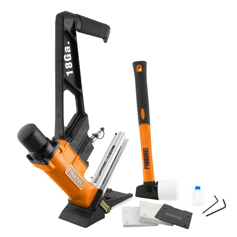 Clavadora neumática de suelos de 18 calibres y 1-3/4 pulgadas con mazo para suelos y placas base intercambiables - PF18GLCN