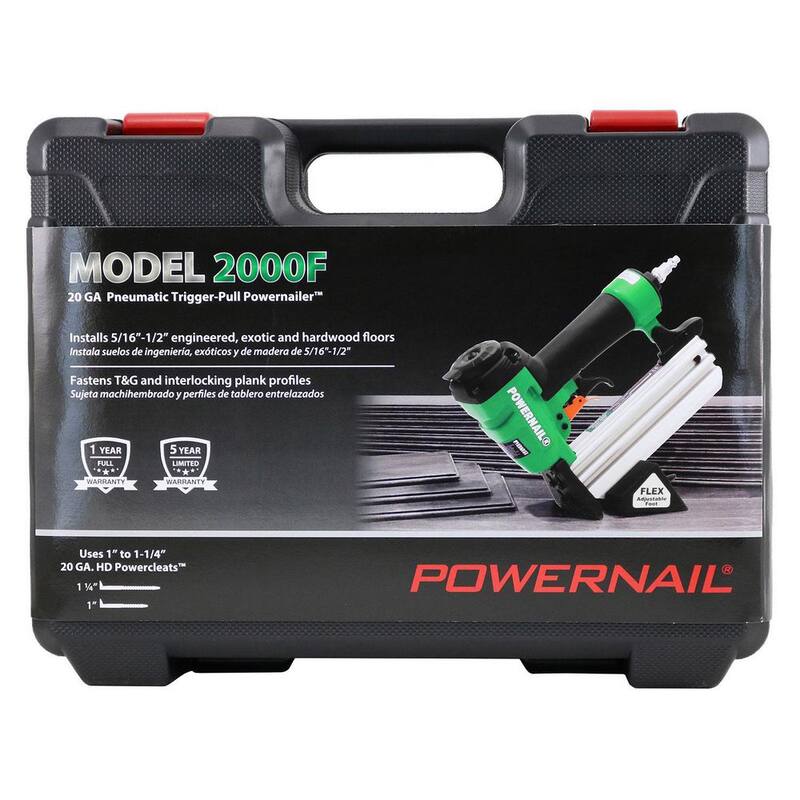POWERNAIL Kit de clavadora de clavos de lengüeta de 20 gaugae para pisos de madera dura con gatillo neumático - 2000F