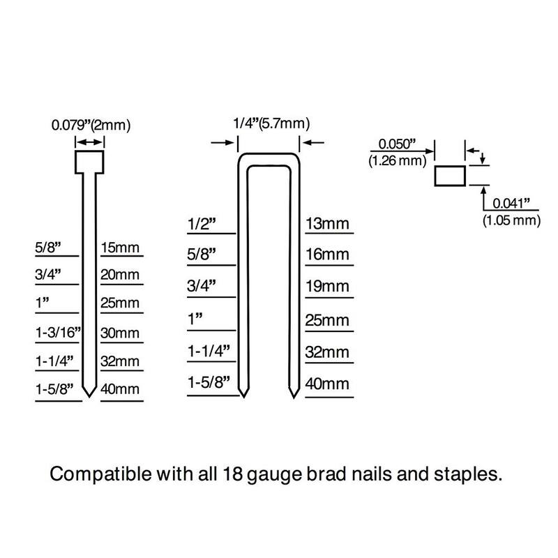 Clavadora y engrapadora neumática 4 en 1 de calibre 18 de 1-5/8 pulgadas. Mini.