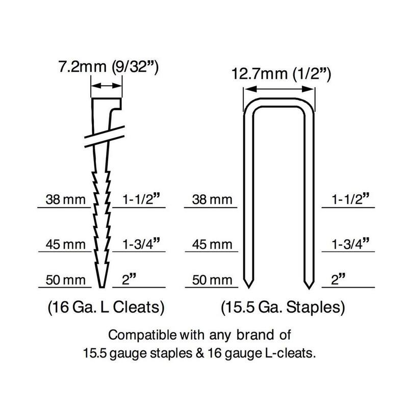 Estwing Pneumatic 2 en 1 15.5-Calibre y 16-Calibre 2 pulgadas Clavadora y engrapadora para pisos con bolsa - EFL50Q
