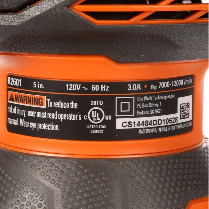 Lijadora orbital aleatoria con tecnología AIRGUARD de 3 amperios y cable de 5 pulgadas RIDGID - R26011