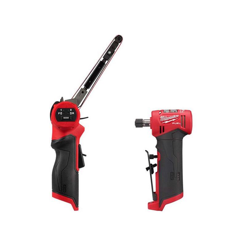 Milwaukee M12 FUEL 12V Lithium-Ion Inalámbrico sin Escobillas 1/2 pulg. x 18 pulg. Bandfile y M12 FUEL 1/4 pulg. Rectificador de Ángulo Recto - 2482-20-2485-20