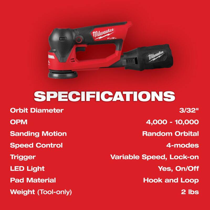 Milwaukee M12 FUEL 12V Lijadora orbital aleatoria inalámbrica sin escobillas de 3 pulgadas de detalle de iones de litio - 2535-20