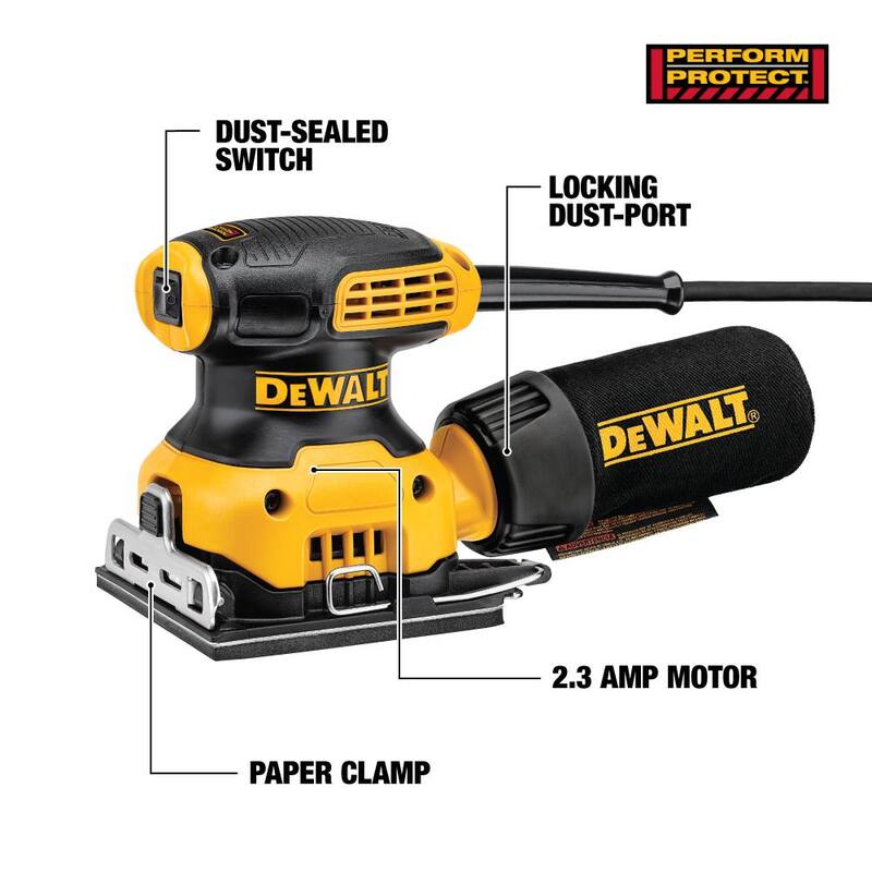 Kit de lijadora de palma de lámina de 1/4 de DEWALT de 2.3 amperios con bolsa de contratista - DWE6411K