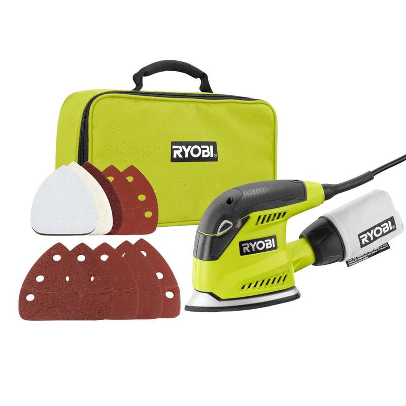 Lijadora de esquina Corner Cat con cable de 1.2 Amperios de RYOBI de 5.5 pulgadas con bolsa de polvo, muestra de papel de lija y estuche de almacenamiento - CFS1503GK