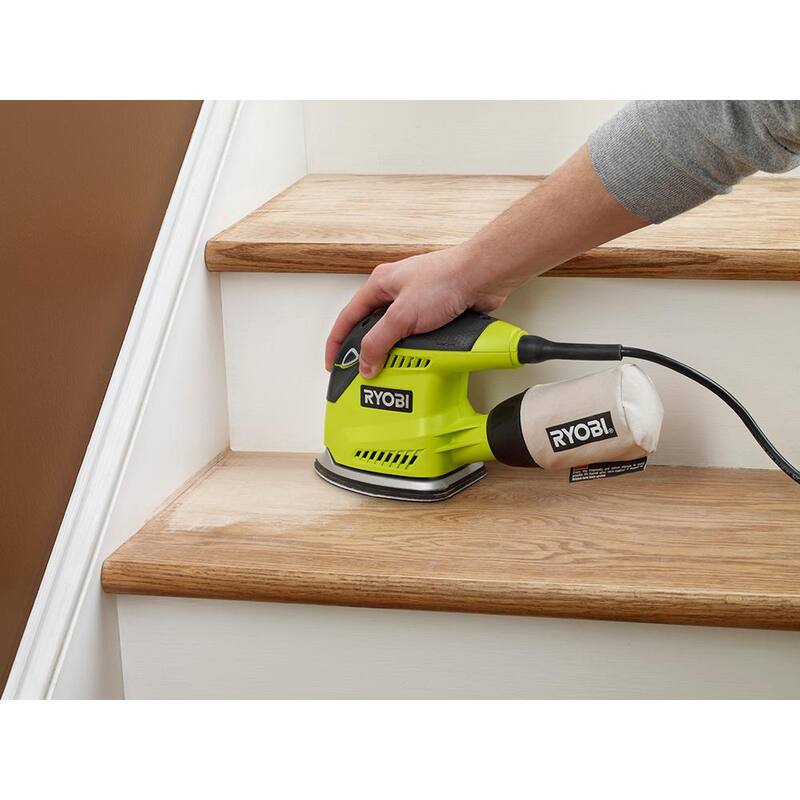 Lijadora de esquina Corner Cat con cable de 1.2 Amperios de RYOBI de 5.5 pulgadas con bolsa de polvo, muestra de papel de lija y estuche de almacenamiento - CFS1503GK