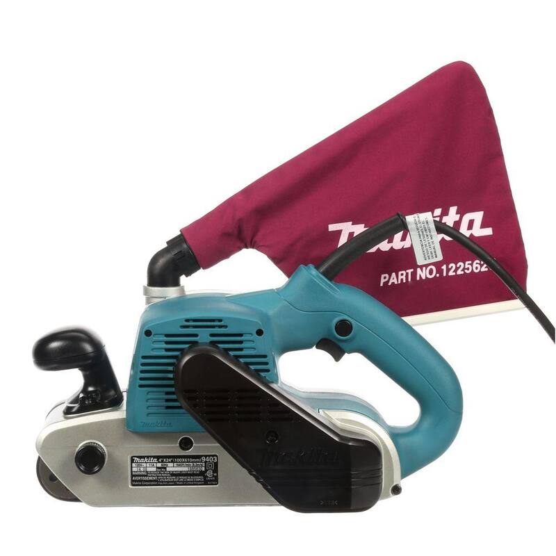 Lijadora de banda con cable Makita de 11 amperes, 4 pulg. x 24 pulg. con cinturón abrasivo, cinturón 80G y bolsa de polvo - 9403