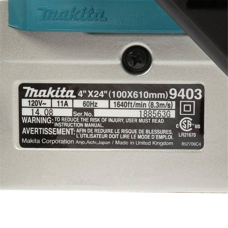 Lijadora de banda con cable Makita de 11 amperes, 4 pulg. x 24 pulg. con cinturón abrasivo, cinturón 80G y bolsa de polvo - 9403