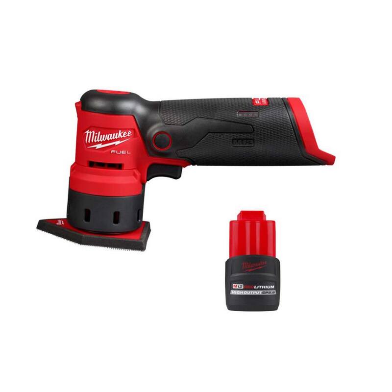 Lijadora orbital inalámbrica Milwaukee M12 FUEL de 12 voltios con batería de iones de litio de 2.5 Ah y salida alta M12 - 2531-20-48-11-2425