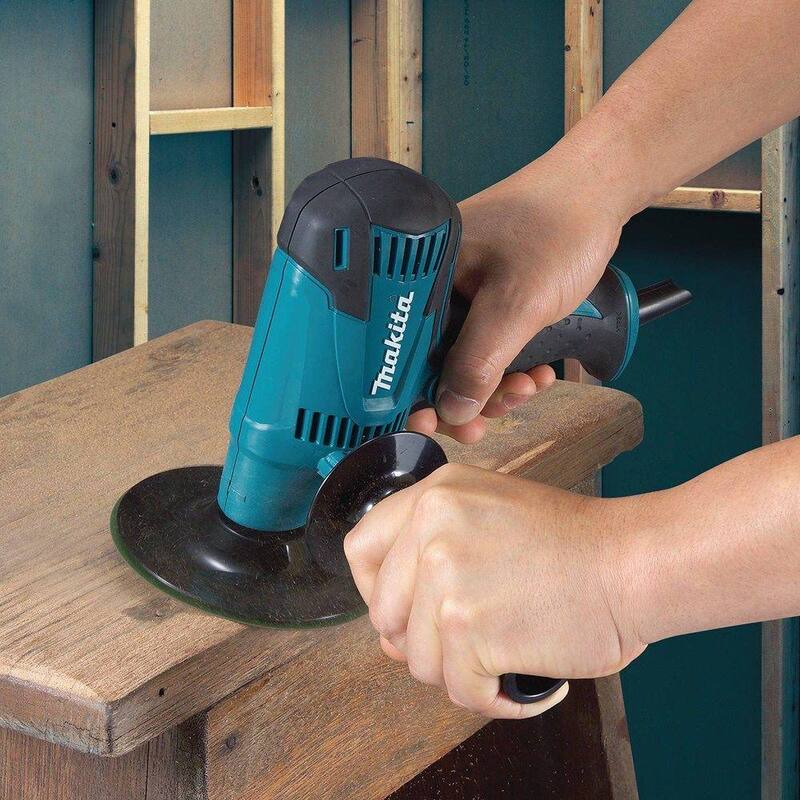 Lijadora de disco compacta y ligera con cable de 4.2 amperios y 5 pulgadas de Makita, con disco, almohadilla y mango lateral - GV5010.