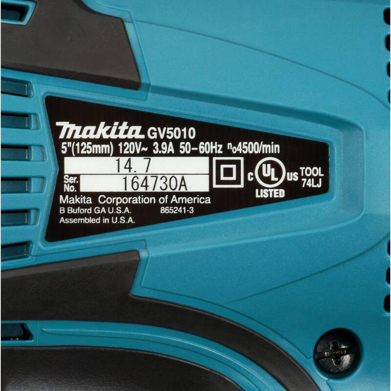 Lijadora de disco compacta y ligera con cable de 4.2 amperios y 5 pulgadas de Makita, con disco, almohadilla y mango lateral - GV5010.