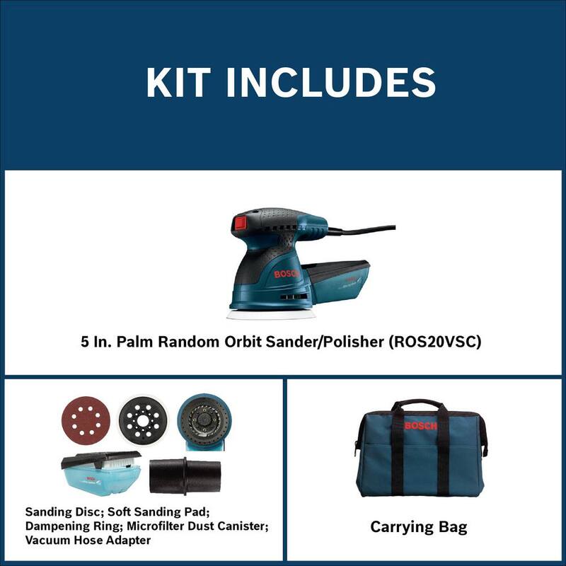 Pulidora/lijadora orbital aleatoria con velocidad variable de 2.5 amperios y 5 pulgadas con cable, kit de pulido con bolsa de transporte - ROS20VSC