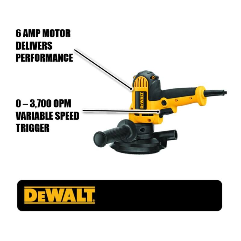 Lijadora de disco con cable de 6 amperios y velocidad variable DEWALT con almohadilla de gancho y lazo de 5 pulgadas, 8 agujeros, protector de polvo y llave - DWE6401DS