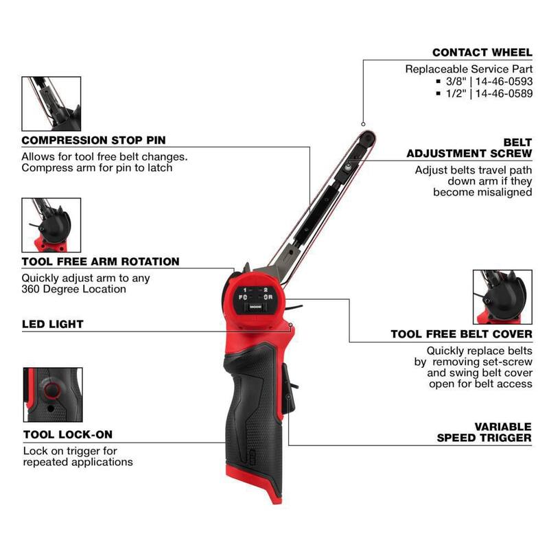 Milwaukee M12 FUEL 12V Lithium-Ion Inalámbrico sin escobillas 1/2 in x 18 in Bandfile con M12 Paquete de Batería de Alto Rendimiento CP 2.5 Ah - 2482-20-48-11-2425