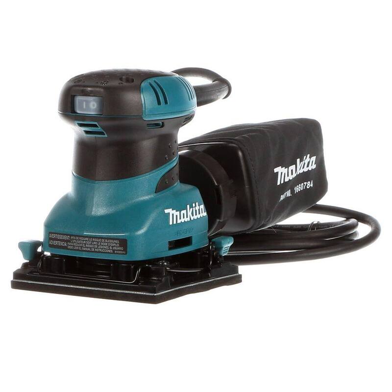 Lijadora orbital de acabado con cable de 2 amperios y hojas de lija de 60G, 100G y 150G, bolsa para polvo y placa perforadora - BO4556 de Makita