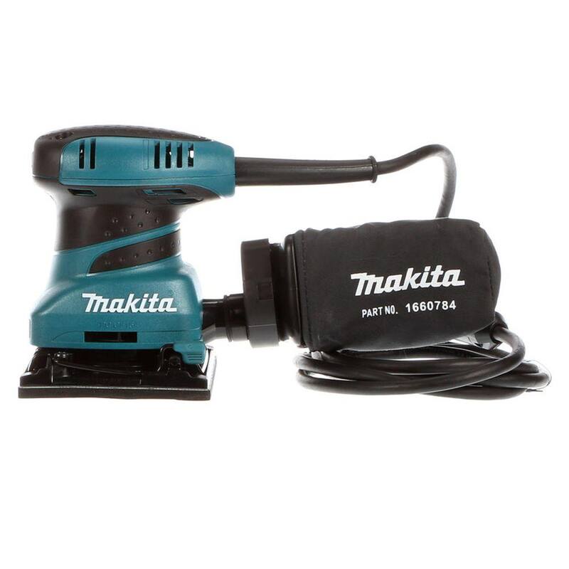 Lijadora orbital de acabado con cable de 2 amperios y hojas de lija de 60G, 100G y 150G, bolsa para polvo y placa perforadora - BO4556 de Makita